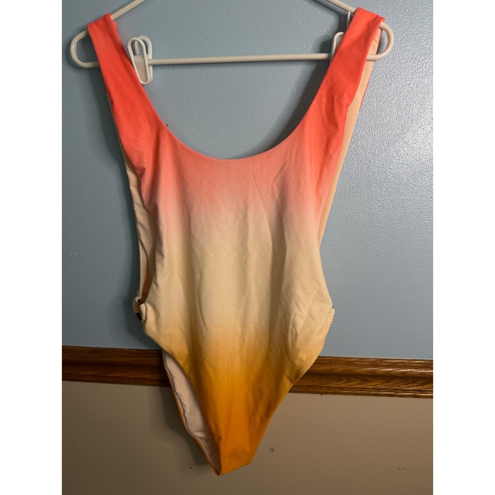 Aerie Sunset Ombre One Piece Swimsuit Orange Pink Ring Detail Medium NWT
